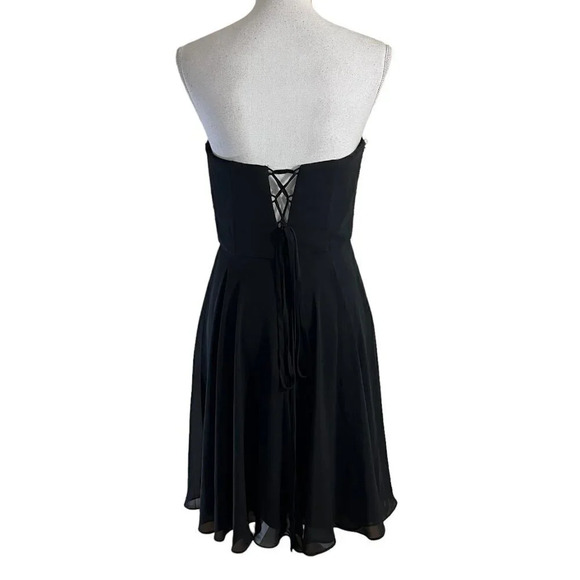 Aqua Strapless Beaded Sequins Dress Size 8 Short Lace Up Backside Black and Gold - Picture 9 of 12